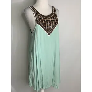 Umgee Sleeveless Mint Green Bead & Metallic Detail Short Shift Dress S thumbnail 3