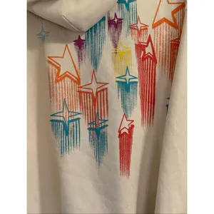 Aelfric Eden Cream Star Embroidery Graffiti Pullover Hoodie Size M thumbnail 5