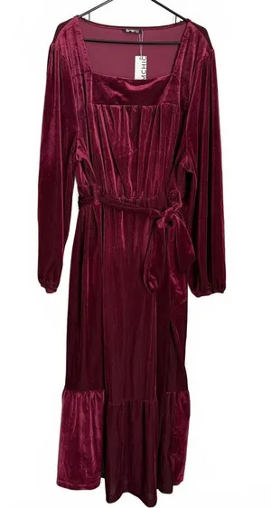 Bloomchic NEW Corduroy Dress Size 26 Red Maroon Flare Trumpet Pleated Coquette thumbnail 1