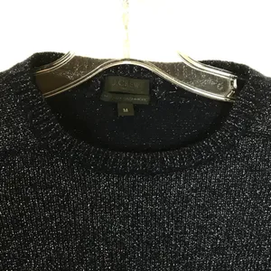 Womens Size Medium J.Crew Navy Silver Italian Cashmere Metallic Pullover Sweater thumbnail 2