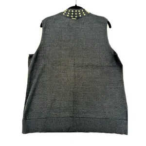Black Rivet Metallic Sweater Vest XL Gray Gold Grommet Mock Neck Sleeveless Top thumbnail 2