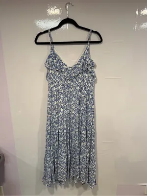Miami Blue and White Floral Grecian Ruffle Midi Dress‎ thumbnail 4