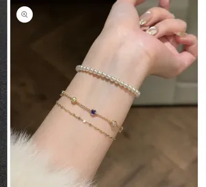 Rainbow Color Stone Double Chain Bracelet in Solid Copper Silver thumbnail 2