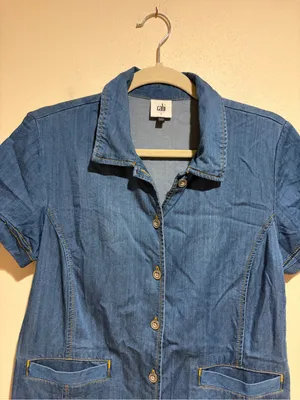 Cabi Piece of Cake Blue Chambray Denim Button Front Mini Dress Size Small 6580 thumbnail 9