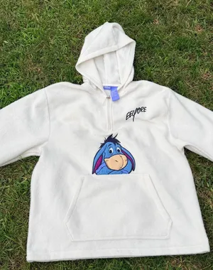 Disney Eeyore Womens Medium Cream Fleece 1/4 Zip Hoodie Winnie the Pooh Pullover thumbnail 1