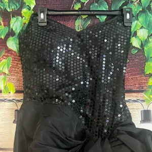 Vintage Tadashi Strapless Mini Dress Size 8 Black Sequins Giant Bow Flapper thumbnail 2