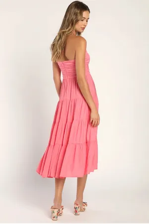 Lulus Chasing Sun Pink Tiered Keyhole Halter Midi Dress thumbnail 2
