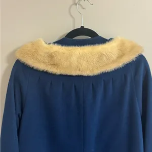 Vintage Kilgarnock Blue Wool Coat Genuine Fur Collar Mid Century‎ thumbnail 6