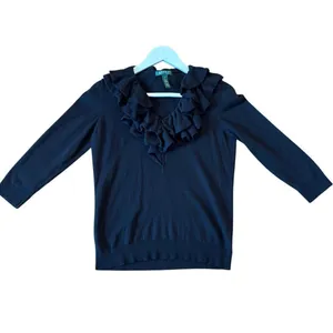 Lauren Ralph Lauren silk cotton blend ruffle neck sweater m thumbnail 2