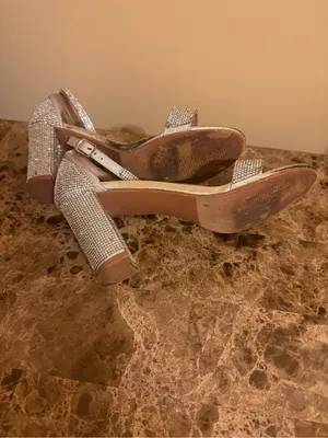 Silver Crystal Embellished Block Heel Sandals Size 8 thumbnail 4