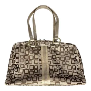 Geometric Square Tote Cosmetic Bag 3pc Set Gold‎ Bronze Metallic MCM Travel thumbnail 3
