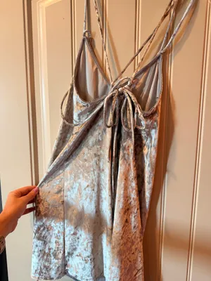 Lulus Silver Crushed Velvet Mini Dress Size M Strappy Open Back Party Dress thumbnail 4