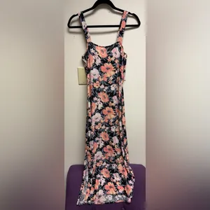SO Floral Tie-Front Midi Dress Small Black Peach Floral Grunge Fairycore Boho thumbnail 6