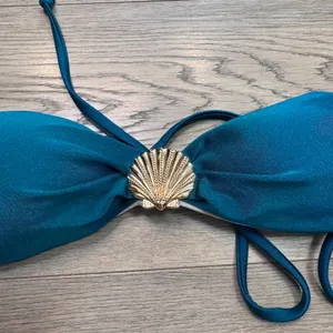 Teal Blue Shell Charm Bikini Set Gold Hardware Side‎ Tie Swimsuit Womens Small thumbnail 4