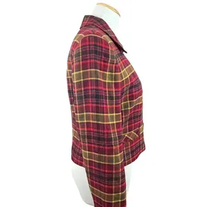 Burberry Red Tartan Plaid Crop Zip Wool Jacket 6 thumbnail 2