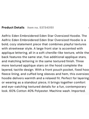 Aelfric Eden Embroidered Eden Star Womens Oversized Hoodie Cream thumbnail 4