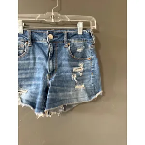American Eagle High Rise Shortie‎ Distressed Denim Shorts Medium Wash Womens 8 thumbnail 3