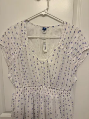 Old Navy White Peplum Tunic with Blue Print thumbnail 3