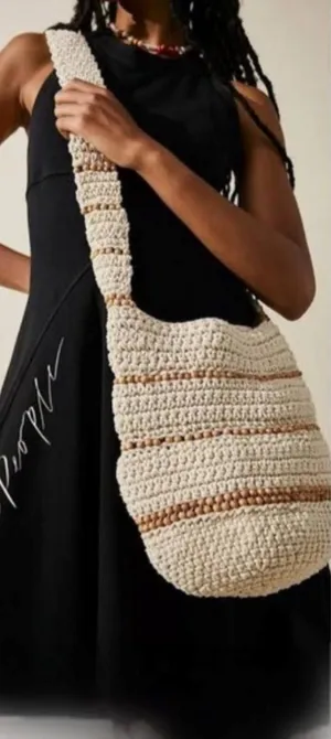 Free People NWOT Cream and Brown Crochet Shoulder Crossbody Bag thumbnail 1