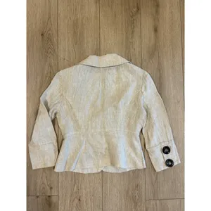 Y2K XOXO Womens Oatmeal Beige 100% Linen Cropped Peplum‎ Blazer Jacket Size S thumbnail 5