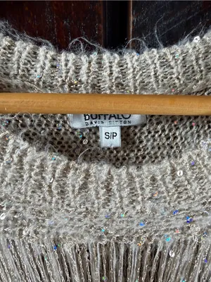Buffalo David Bitton Beige Open-Weave Shimmer Sweater thumbnail 4