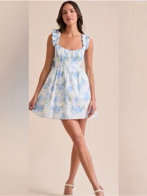 ARULA Alexa Blue Floral Bow Back Ruffle Mini Dress Size 2X thumbnail 12