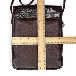 Brighton Oxblood Leather Vtg Croc Embossed Crossbody Bag Silver Buckle & Charm thumbnail 14