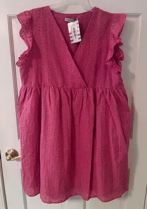Women’s Pink Eyelet V-Neck Mini Dress thumbnail 1