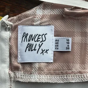 Princess Polly Plaid Maxi milkmaid Dress in tan and White thumbnail 5