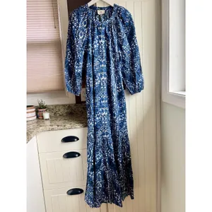Tuckernuck NWT Womens XS Blue White Floral Cotton Tiered Maxi Dress Pockets thumbnail 2
