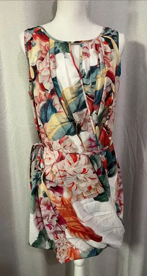 NEW! Floral Multicolor Sleeveless Wrap Dress bubble skirt thumbnail 1