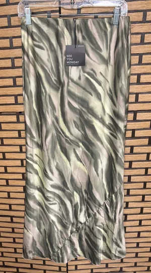 See You Monday Green Zebra Print Midi Skirt Size Large thumbnail 1