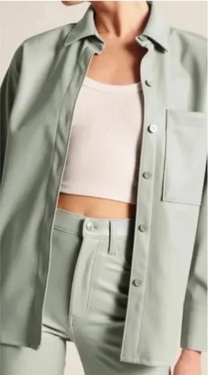 Abercrombie & Fitch Vegan Leather Oversized Shirt-Jacket Size Large Mint Shacket thumbnail 1