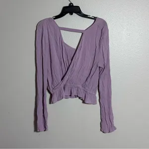 Express Women‎ Peplum Lilac Purple Long Sleeve Blouse V-Neck size Small thumbnail 5