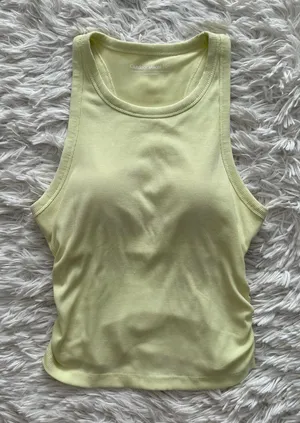 Outdoor Voices Ribbed Racerback Tank XS Yellow Ruched Sides Removable Pads NWOT thumbnail 1