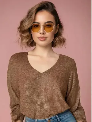 American Eagle Women's Size XS Brown‎ V-Neck Oversized Pullover Sweater thumbnail 1