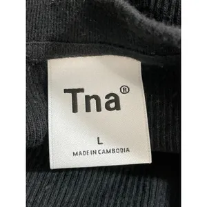 Aritzia TNA Women's Black Ribbed Knit Crew Sculpt Cropped T Shirt Tee Top Size L thumbnail 5