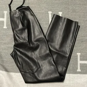 Meshki Zarsa Wide Leg Mid Rise Faux Vegan Leather Pants Going Out Minimalist thumbnail 4