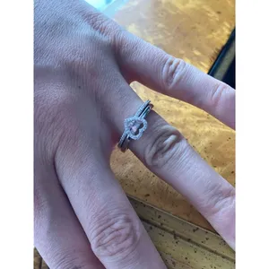 Natural White Diamond Sterling Silver Heart Ring Set Size 7.75 thumbnail 3