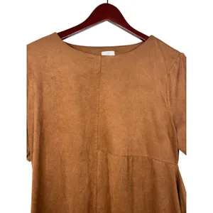 Chico's Women's 1 Brown Suede Angled Asymmetrical Tunic Top Short‎ Sleeve Medium thumbnail 3
