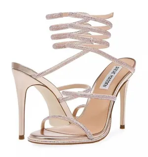 Steve Madden 9.5 Rose Gold Exotica Leg Coil Stiletto Heel Strappy Dress Sandals thumbnail 1