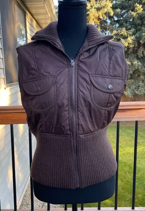 Vtg Y2K Twenty One Brown Puffer & Knit Vest Zip Up Chunky 2000s Size Large thumbnail 1