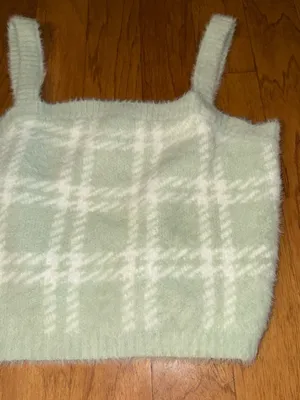 New PacSun Kendall & Kylie Light Mint Green + White Plaid Soft Cropped Top L thumbnail 4