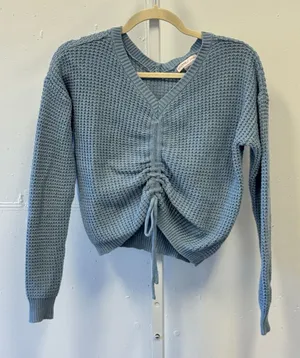 Sincerely Jules Blue Waffle Knit Cinched Front Drawstring‎ Sweater Size Medium thumbnail 1
