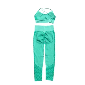 High Waist Active Leggings and Sports Bra Set in Green, Size S thumbnail 3