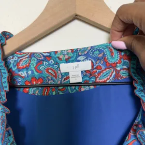 J. Jill Women Boho Maxi Dress Small Blue Paisley‎ Tiered Ruffle Cottage Resort thumbnail 6