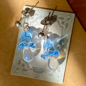 quality Czech glass beads & German acrylic flower beads cute fairy cottage style dangle earrings💐🩵 thumbnail 4