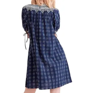 NWT Madewell Embroidered Puff-Sleeve Babydoll Dress Indigo Plaid Size XS Preppy‎ thumbnail 2
