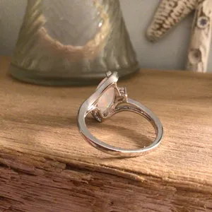 White Gold Plated Brass Created Fire Opal with cubic zirconia sz 6 thumbnail 4