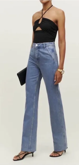 Reformation Light Blue High-Rise Wide-Leg Jeans thumbnail 1